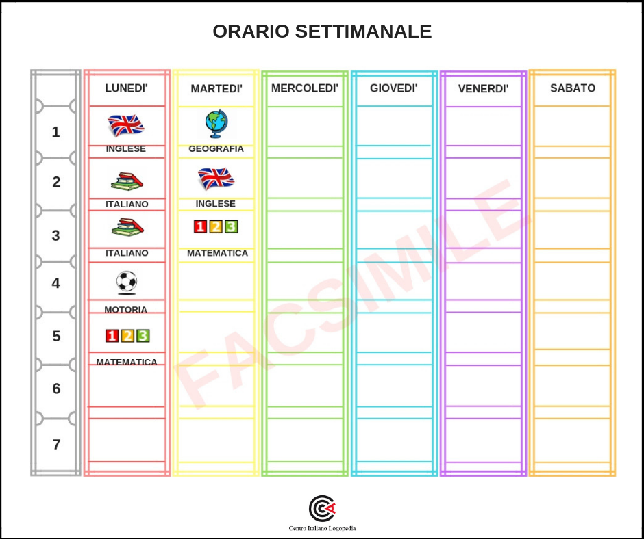 FACSIMILE di ORARIO SETTIMANALE